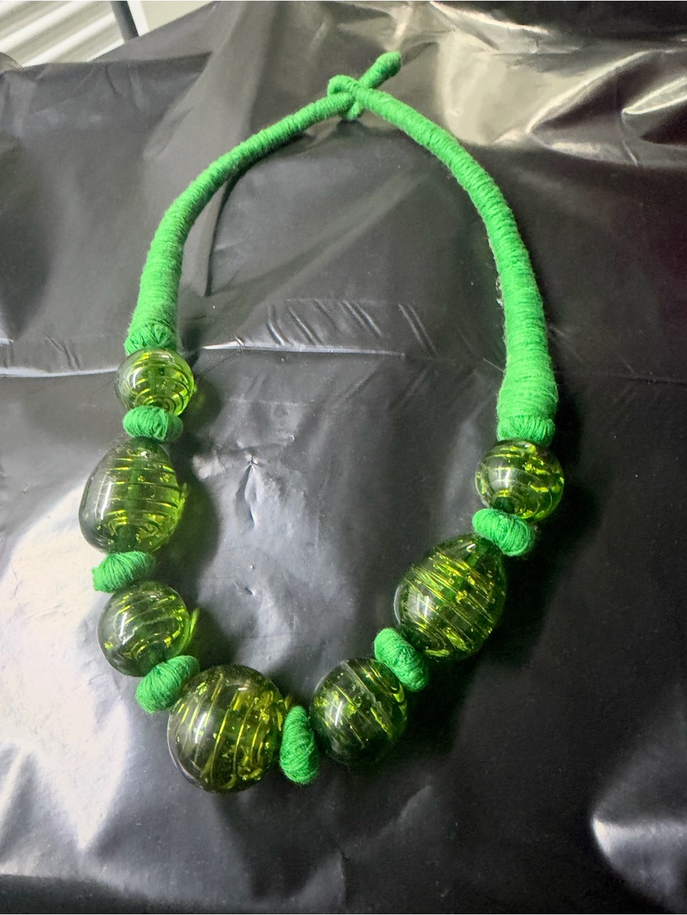 Green Glass Bead Statement Necklace - Women Jewelry